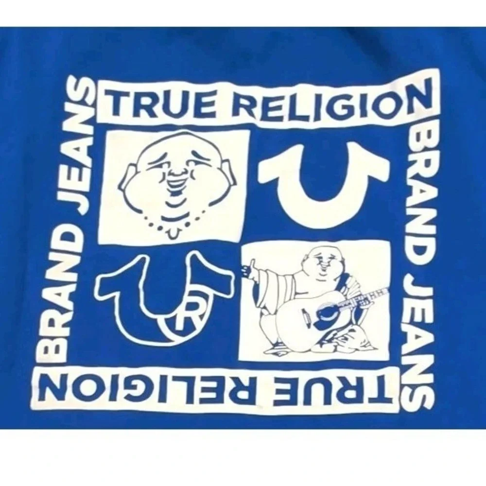 True Religion Men's Graphic T-Shirt Lot of 2 Olive Colorblock & Blue Buddha XL